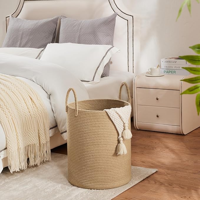 YOUDENOVA Cotton Laundry Hamper, 72L - Woven Collapsible Basket - Jute Brown