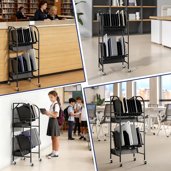 tonchean 20-Device Laptop Charging Cart with Wheels, 2 Tier Open Charging Cart, Office and Classroom Mobile Charging Station for Ipads, Tablets, Laptops Computer and Chromebook