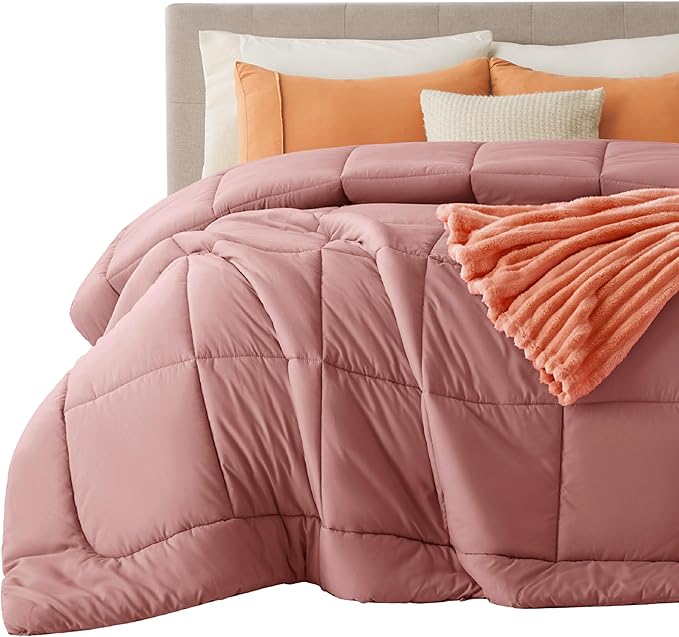 Bedsure Comforter Duvet Insert - Quilted Comforters King Size, All Season Duvet, GentleSoft Down Alternative Bedding, with 8 Tabs, Gifts for Women/Men, Dusty Pink, King 90 x 102 Inches