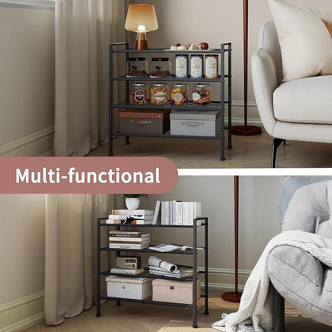 4-Tier Shoe Rack,Metal Simple Shoe Storage Organizer Shelf for Closet,Entryway, Bedroom,Garage (Black, 4 Tier)