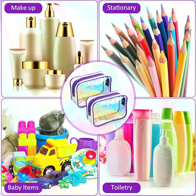 Weewooday 12 Pieces Clear Makeup Bags Cosmetic Storage Bags PVC Zipper Pouches Travel Waterproof Makeup Plastic Case for Women Organizing Toiletries Traveling Bathroom(Small,Dazzling)