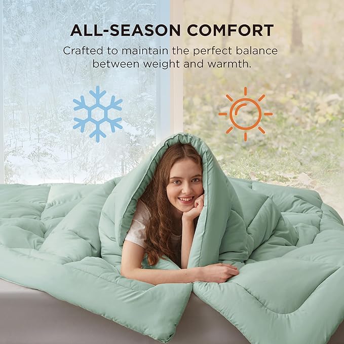 Bedsure Comforter Duvet Insert - Quilted Comforters Oversized King Size, All Season Duvet, GentleSoft Down Alternative Bedding, with 8 Tabs, Gifts for Women, Sage Green, Oversized King 116x98 Inches