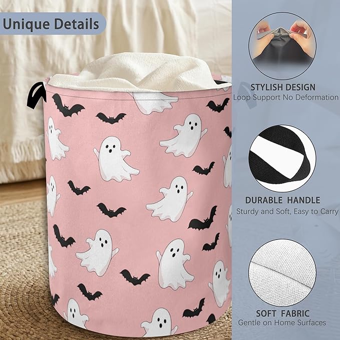 Bat Ghost Laundry Basket,Halloween Foldable Oxford Cloth Tote Bag Laundry Hamper Clothes Storage Bucket Organizer for Bedroom Laundry Storage Dormitories 16" x 20.8"