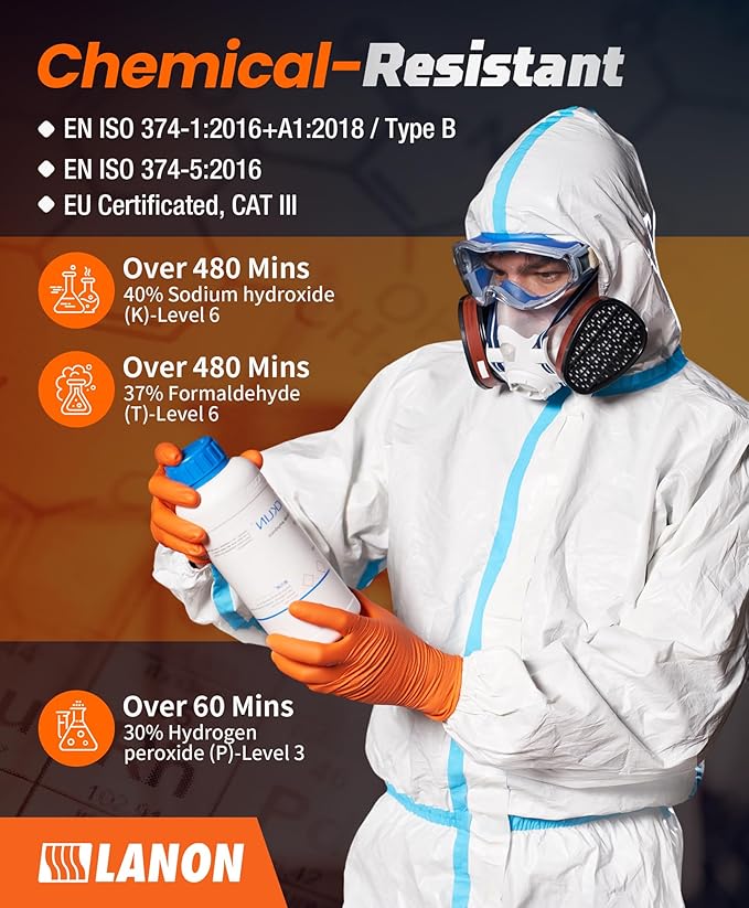 LANON 8mil Orange Disposable Nitrile Gloves, Mechanic, Heavy Duty, Food Safe, Latex Free, Powder Free, Fully-Diamond Textured, XL