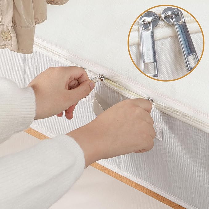 Underbed Storage Box, Clothes Organizer With Sturdy Structure and Reinforced Handles for Blanket, Sheets, Pillows, Towels, Shoes, Beige, 2 Pack, 31.5 x 15.7 x 5.9 Inch