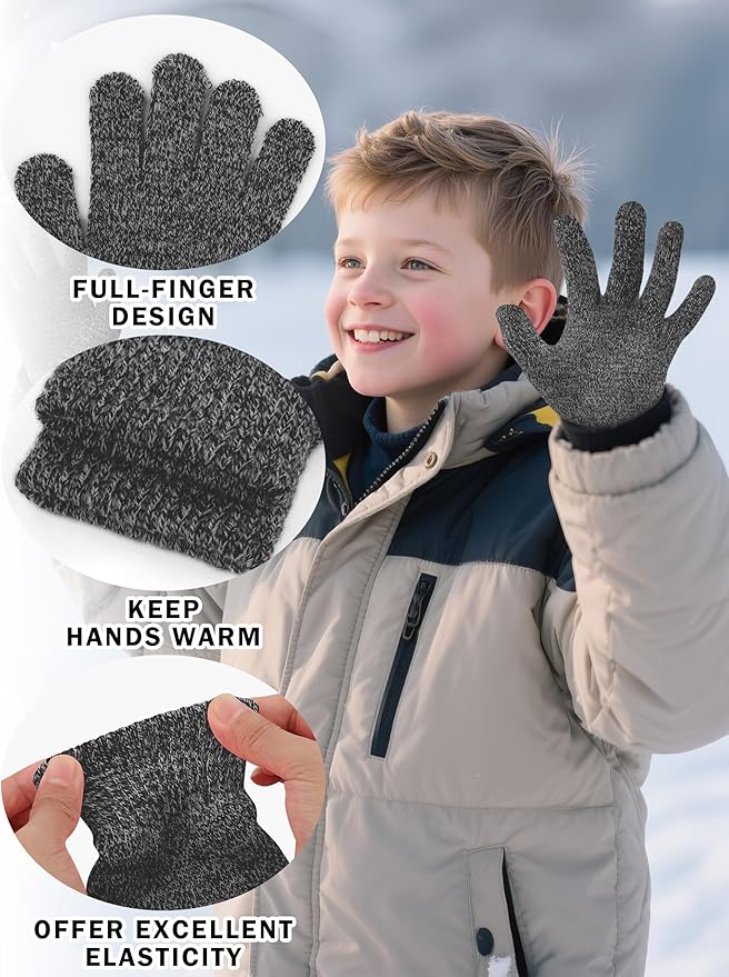 Cooraby 24 Pairs Kids Gloves Winter Magic Gloves Warm Knitted Stretchy Full Fingers Glove for 6-11 Years