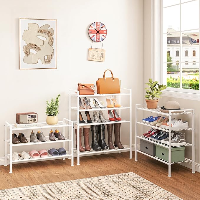 4-Tier Shoe Rack,Metal White Shoe Storage Organizer Shelf for Closet,Entryway,Hallway,Dorm (White, 4 Tier)