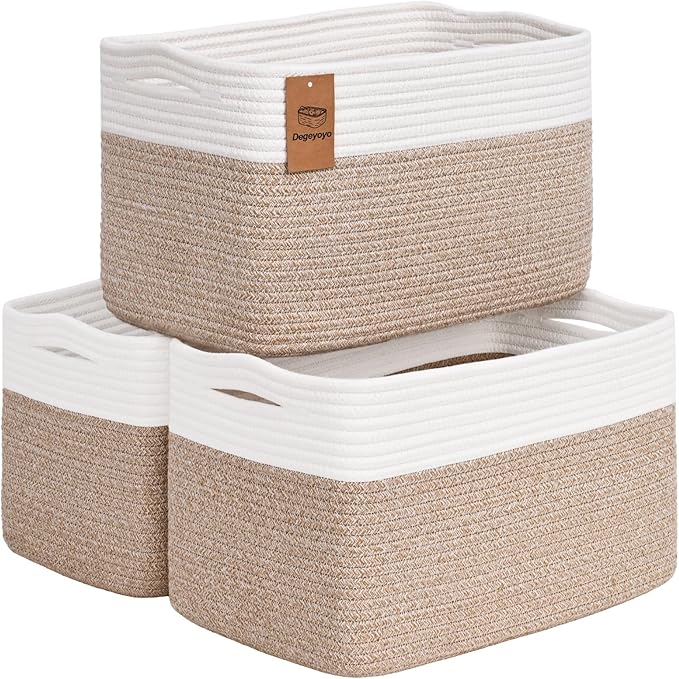 Woven Storage Baskets, Baskets for Organizing, 3 Pack Woven Basket for Storage, Decorative Storage Bins Baskets for Shelves, Towel, Toy, Book, Closet, Baby 14.96"×9.8"×8.85"