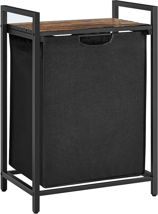 VASAGLE Laundry Hamper, Laundry Basket, Laundry Sorter with A Pull-Out and Removable Bag, Shelf, Metal Frame, 17.2 Gallons (65 L), 19.7 x 13 x 28.4 Inches, Black and Rustic Brown UBLH101B01