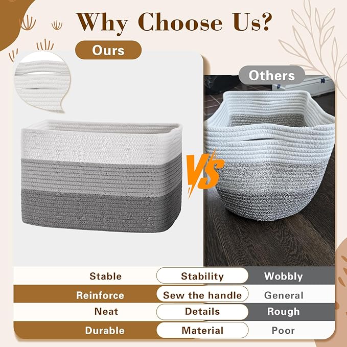 Woven Storage Baskets, Baskets for Organizing, 3 Pack Woven Basket for Storage, Decorative Storage Bins Baskets for Shelves, Towel, Toy, Book, Closet, Baby 14.96"×9.8"×8.85"