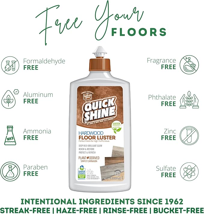 Quick Shine Ultimate Gold Clean + Polish Mop Kit | All-in-One 10 Pc Kit w/Interchangeable Attachments | Floor Polish Included | No Batteries Needed | Pro Cleaning for Hardwood Floors | 2-in-1 Mop