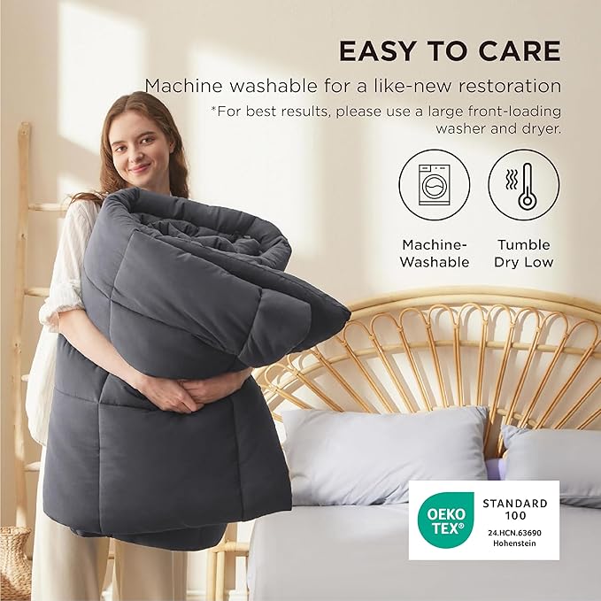 Bedsure Comforter Duvet Insert - Quilted Comforters King Size, All Season Duvet, GentleSoft Down Alternative Bedding, with 8 Tabs, Gifts for Women/Men, Grey, King 90 x 102 Inches