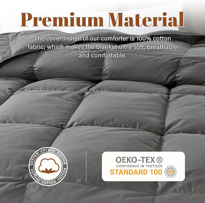 Cosybay Feather Down Fiber Comforter California King Size - All Season Dark Grey 100% Cotton Duvet Insert - Luxury Medium Warmth Hotel Bedding Comforter,Cal King 104 x 96 Inch