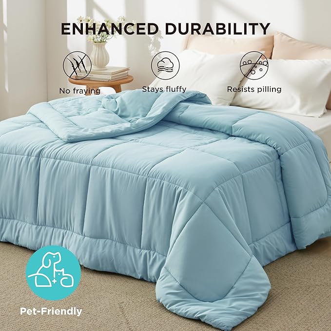 Bedsure Comforter Duvet Insert - Quilted Comforters Oversized King, All Season Duvet, GentleSoft Down Alternative Bedding, with 8 Tabs, Gifts for Women/Men, Light Spa Blue, Oversized King 116x98Inche