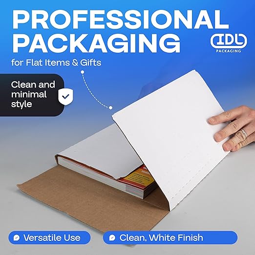 White Mailing Boxes 12"x10.5"x2", Pack of 10, USA-Made - Strong, Easy to Fold Cardboard Boxes for Secure Storage, Shipping and Moving - Water-Resistant and Snug Fit Cardboard Mailers by IDL Packaging