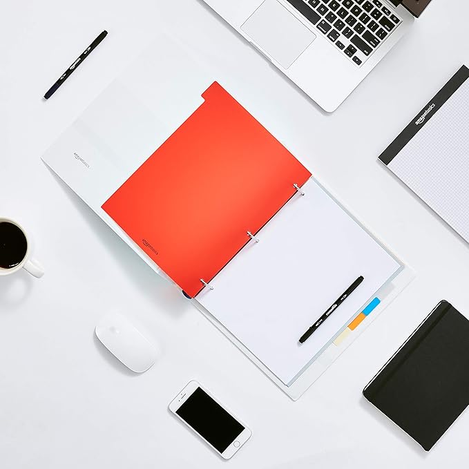 Amazon Basics 8-Tab Plastic Binder Divider with Multicolor Tab Label for 3 Ring Binder, Letter Size, 48 Sets