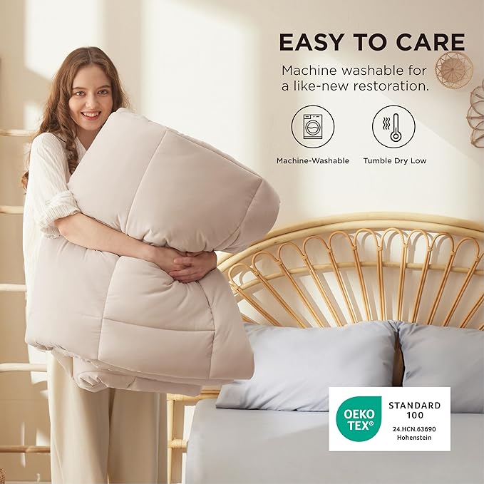 Bedsure Comforter Duvet Insert - Quilted Comforters Cal King Size, All Season Duvet, GentleSoft Down Alternative Bedding, with 8 Tabs, Gifts for Women/Men, Beige, California King 96 X 102 Inches