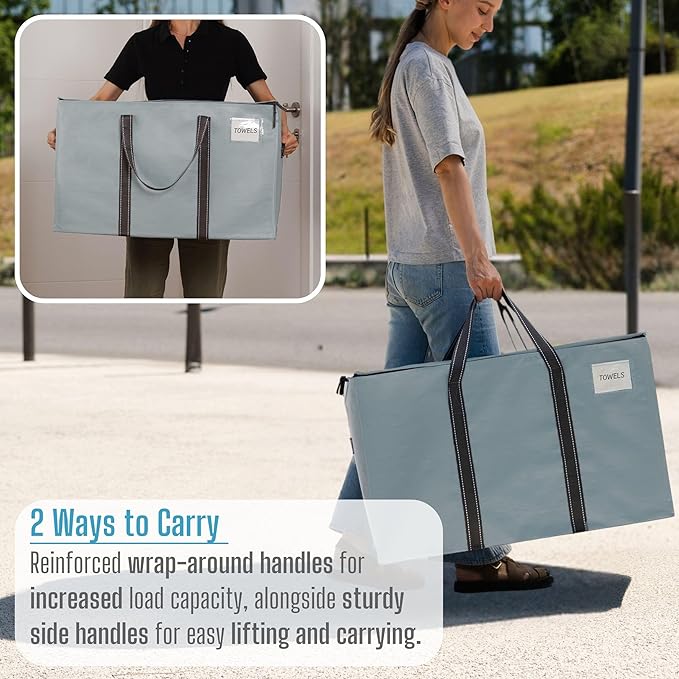 VENO 4 Pack Moving Bags, Heavy Duty, Moving Boxes Alternative, Packing Storage Supplies for Dorm Room Essentials with Zipper for Clothes, Extra Large Totes for Packaging (Light Blue Matte, 4 Pack)