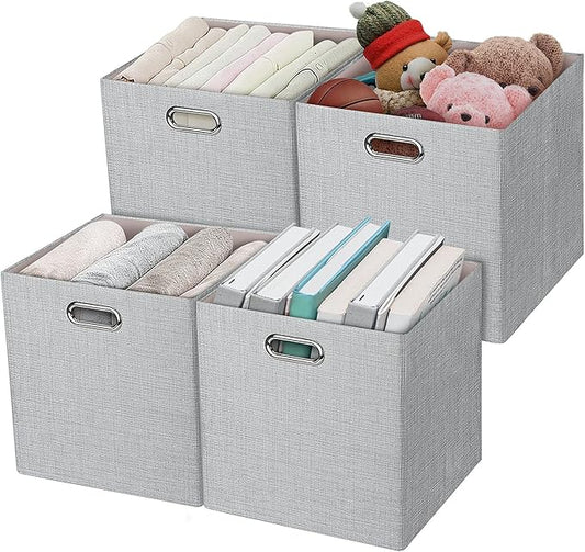 11 Inch Cube Storage Bins for Organization, Fabric Storage Cubes Closet Storage Bins for Cube Organizer, Thick and Heavy Duty Storage Baskets for Shelves, 4pcs, Sliver Grey