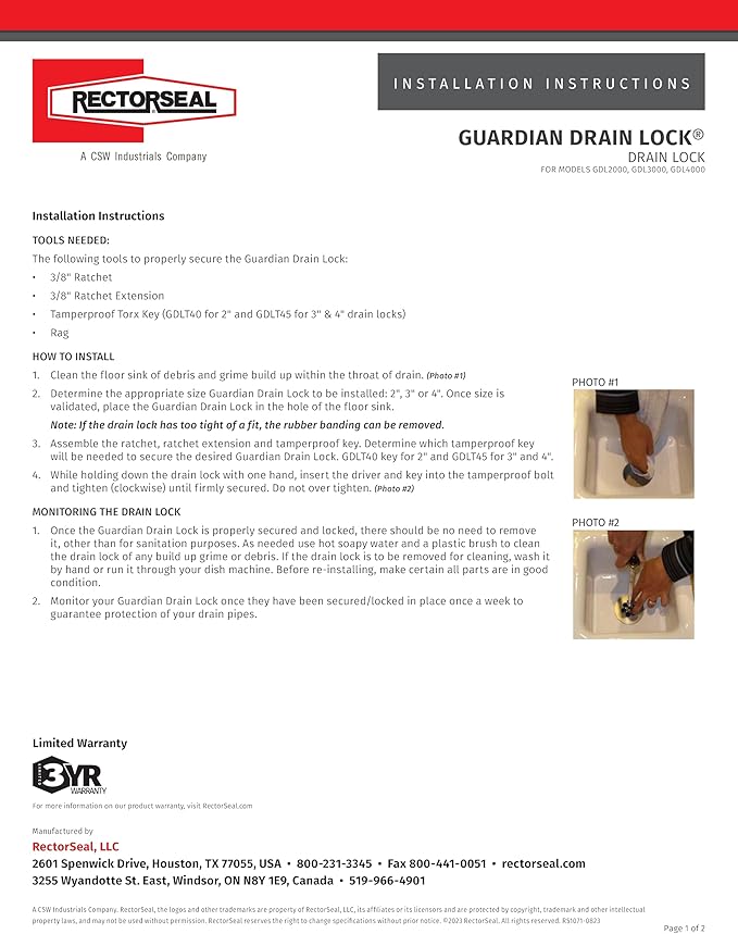 RectorSeal Guardian Drain Lock GDL2000 Commercial Floor Sink Locking Strainer, 2 Inch