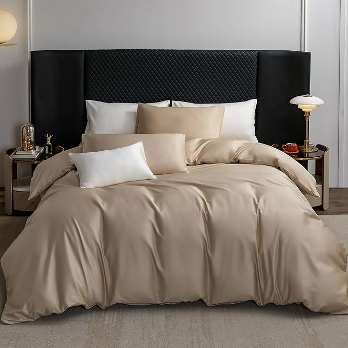 MooMee Duvet Cover Set 100% Extra Long Staple Cotton 600 Thread Count Silky Sateen Smooth Luxury Soft Breathable Durable Hotel Quality Bedding, 3 Pieces (Taupe, King 104"x90")