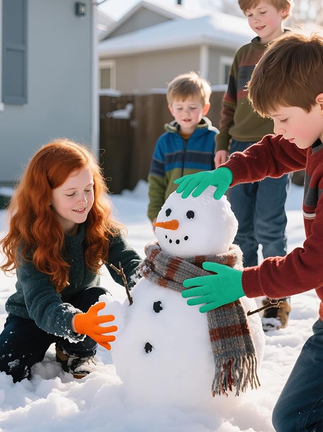 Cooraby 24 Pairs Kids Gloves Winter Magic Gloves Warm Knitted Stretchy Full Fingers Glove for 6-11 Years