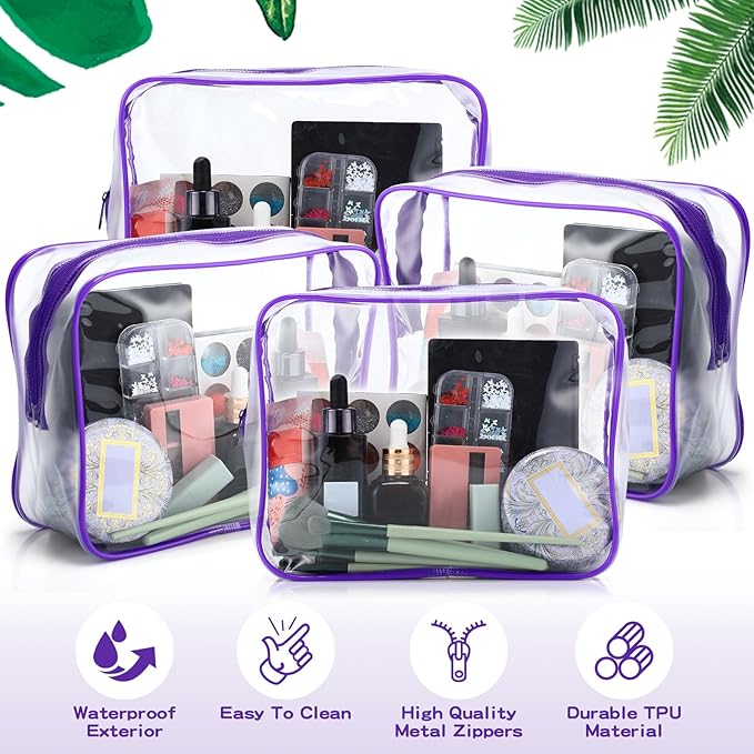 Weewooday 12 Pieces Clear Makeup Bags Cosmetic Storage Bags PVC Zipper Pouches Travel Waterproof Makeup Plastic Case for Women Organizing Toiletries Traveling Bathroom(Large,Purple)