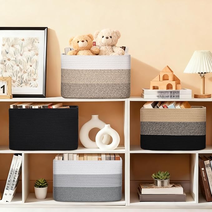 Woven Storage Baskets, Baskets for Organizing, 3 Pack Woven Basket for Storage, Decorative Storage Bins Baskets for Shelves, Towel, Toy, Book, Closet, Baby 14.96"×9.8"×8.85"