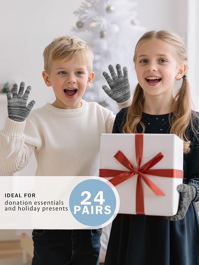 Cooraby 24 Pairs Kids Gloves Winter Magic Gloves Warm Knitted Stretchy Full Fingers Glove for 6-11 Years