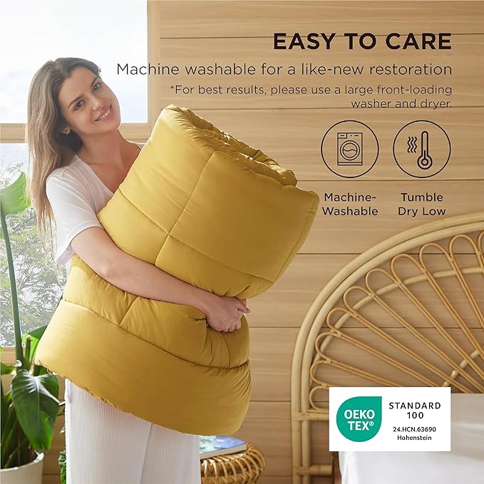 Bedsure Comforter Duvet Insert - Quilted Comforters Twin XL Size, All Season Duvet, GentleSoft Down Alternative Bedding, with 8 Tabs, Gifts for Women/Men, Mustard Yellow, Twin XL 92 x 68 Inches