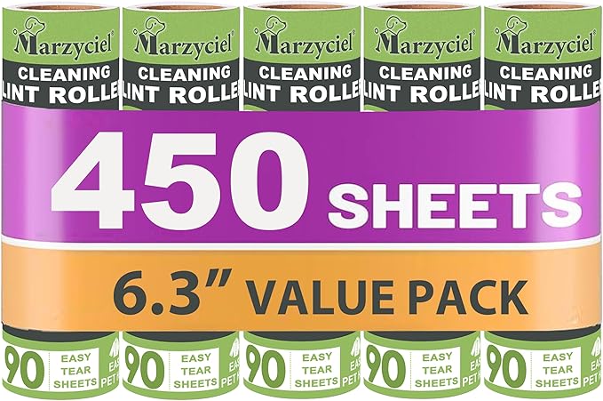 Large Lint Rollers for Pet Hair Extra Sticky,Cat Dog Hair Remover Laundry Clothes Carpet Furniture,6.3 inches Wider with 450 Sheets Giant Lint Remover Brush for Couch with Long Handle