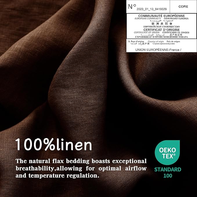 EVERLY 100% Pure Linen Duvet Cover Set Twin Size 68X90Inch 2pcs (1 Duvet Cover,1Pillowcases) Soft and Breathable for All Season with Coconut Button Closure, Suitable for Hot Sleepers-Chocolate