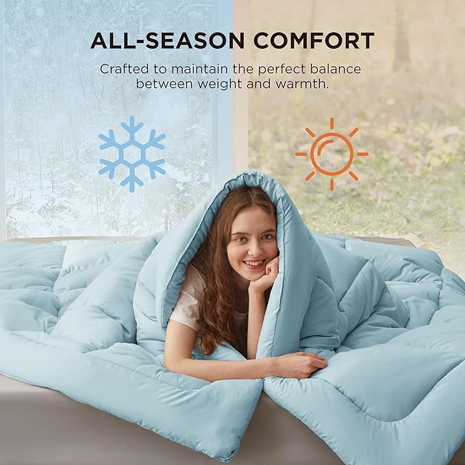 Bedsure Comforter Duvet Insert - Quilted Comforters Twin Size, All Season Duvet, GentleSoft Down Alternative Bedding, with 8 Tabs, Gifts for Women/Men, Light Spa Blue, Twin 88 x 68 Inches