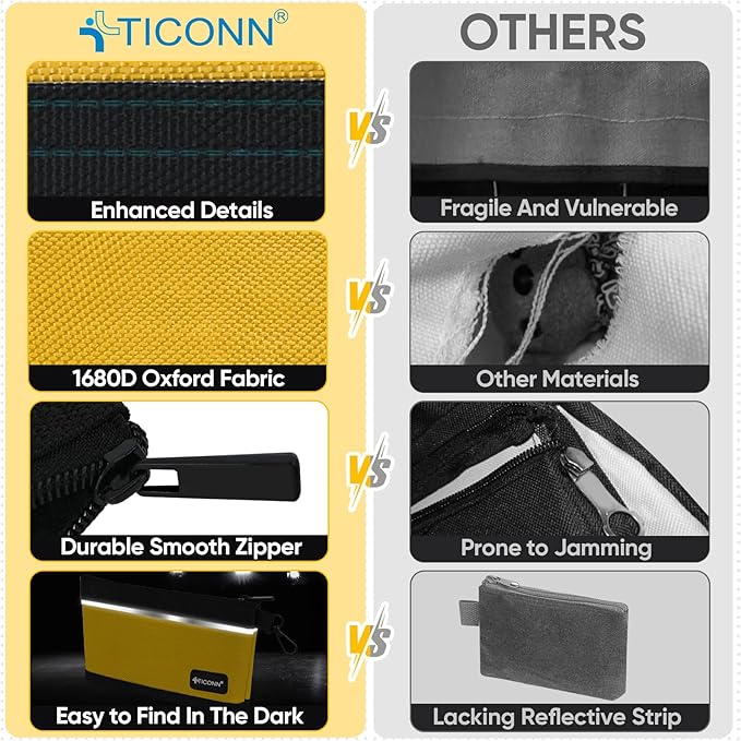 TICONN Tool Pouches with Zipper, 1680D Oxford Small Tool Bags, Waterproof Utility Bag Zipper Pouch for Tool Organizers and Storage (3 Pack Combo)