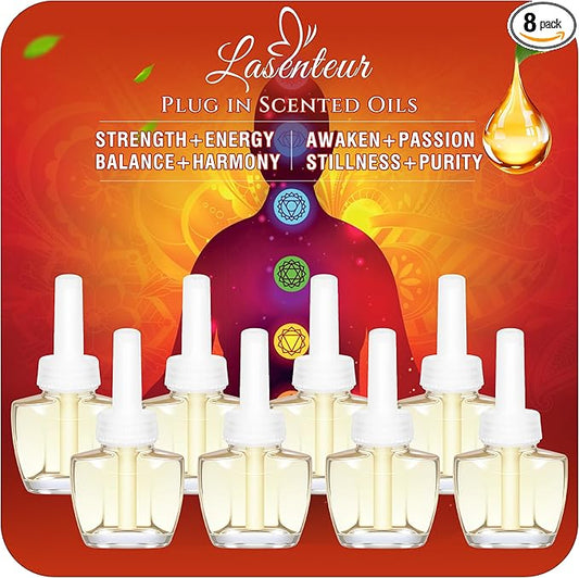 Plug in Air Freshener Refills 8 Pack - 4 Scents Essential Oil Refill - Emotional Aromatherapy Scented Oils for Home, Bedroom, Bathroom Use, Compatible with Air Wick & Glade, Not Include Glade Plus