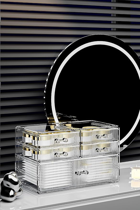 ZHIAI Stackable Storage Drawers, Acrylic Bathroom Counter Organizer Clear Makeup Organizers for Vanity, Kitchen Cabinets, Bathroom, Undersink, Home Organization and Storage (5 Drawers, Pattern C)