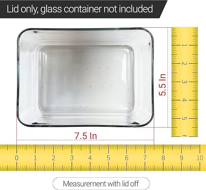 Replacement Lids fits Pyrex 3-Cup Glass Food Storage Container Bowls, (7.75 x 5.75-Inch) Plastic Rectangle Lids Covers for Pyrex 7210-PC, Airtight & Leakproof (4-Pack, Red)