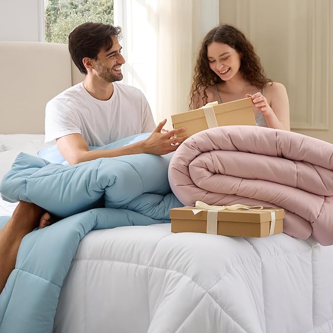 Bedsure Comforter Duvet Insert - Quilted Comforters Oversize Queen Size, All Season Duvet, GentleSoft Down Alternative Bedding, with 8 Tabs, Gifts for Women/Men, White, Oversize Queen 98 x 98 Inches