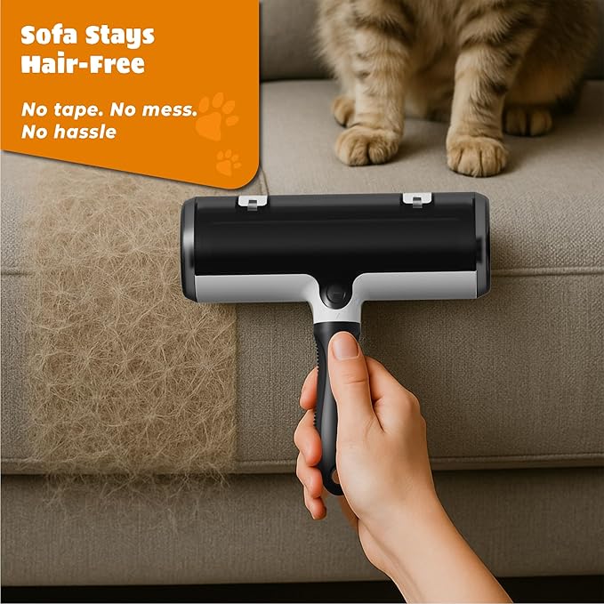Pet Hair Remover and Reusable Lint Roller - Cat and Dog Hair Remover for Couch, Furniture, Carpet, Clothing and Bedding - Portable, Multi-Surface Fur Removal Tool (Black)