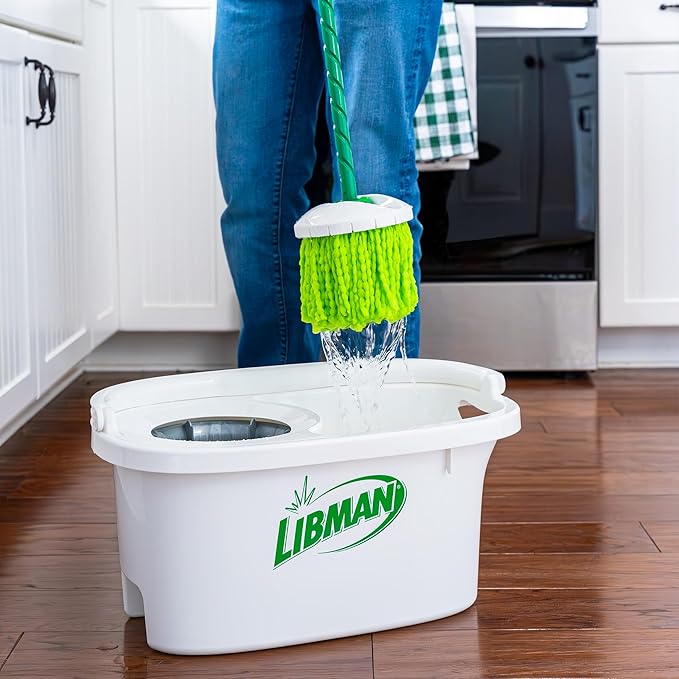 Libman Lightning Spin Mop System Plus 1 Refill Head | Mop and Bucket with Wringer Set | Floor Mop | Spin Mop | Libman Mop | Mops for Floor Cleaning | Hardwood Floor Mop | 2 Total Mop Heads Included