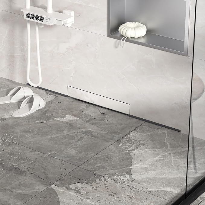 Linear Wall Drain 30’’, 304 Stainless Steel Side Drain w/Tiled Grate & Hair Strainer, Brushed Tiled Shower Drain for Bathroom, CUPC Certified