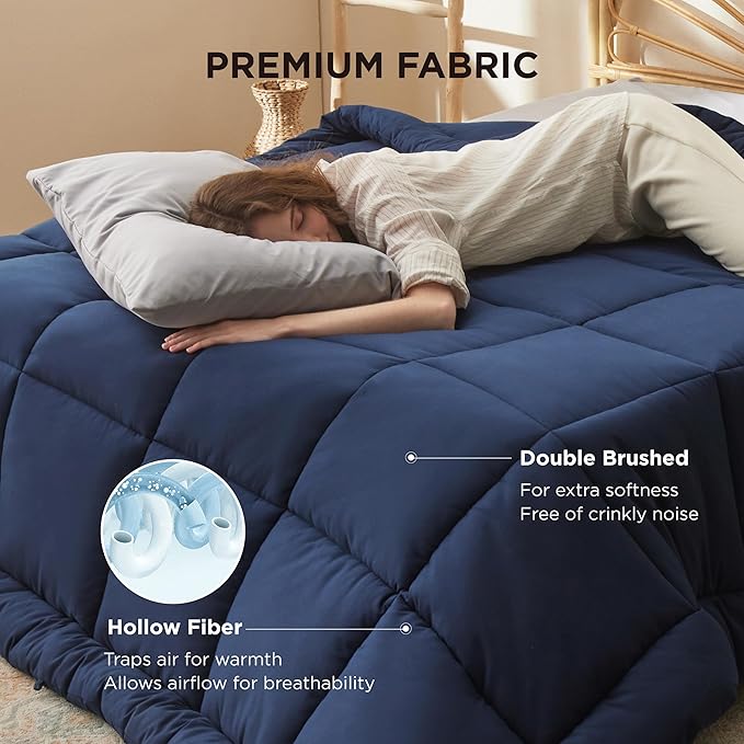 Bedsure Comforter Duvet Insert - Quilted Comforters Oversize Queen, All Season Duvet, GentleSoft Down Alternative Bedding, with 8 Tabs, Gifts for Women/Men, Navy Blue, Oversize Queen 98 x 98 Inches