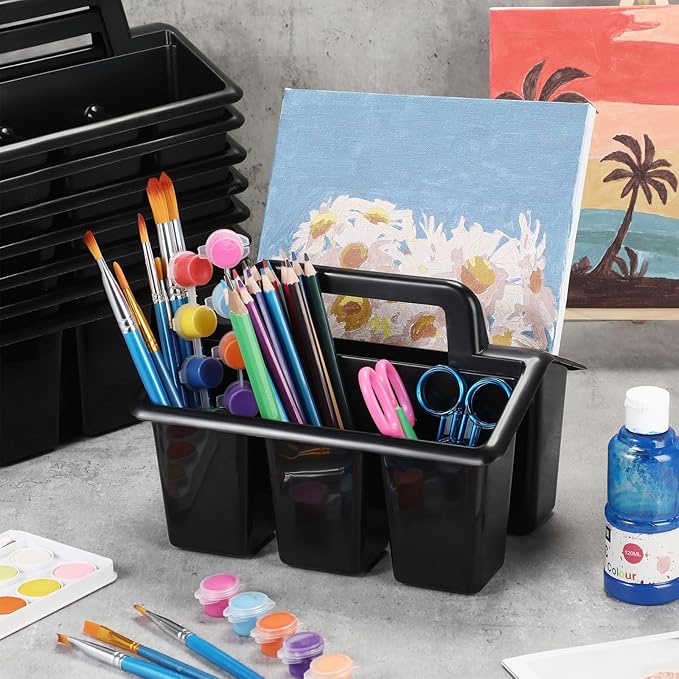 WILLBOND 12 Pcs Classroom Storage Caddies Stackable Utility Caddies with 4 Compartment Plastic Caddy with Handle Portable Storage Bins Organizers for Kids Schools Art Craft Supplies