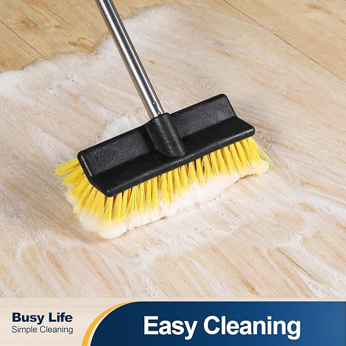 Yocada Deck Brush with 4-Section Extendable Handle Floor Scrub Brush Soft &Medium Bristles Non-Slip Grip for Outdoor Deck Patio Bathroom Garage Concrete Cleaning 53.89 Inch