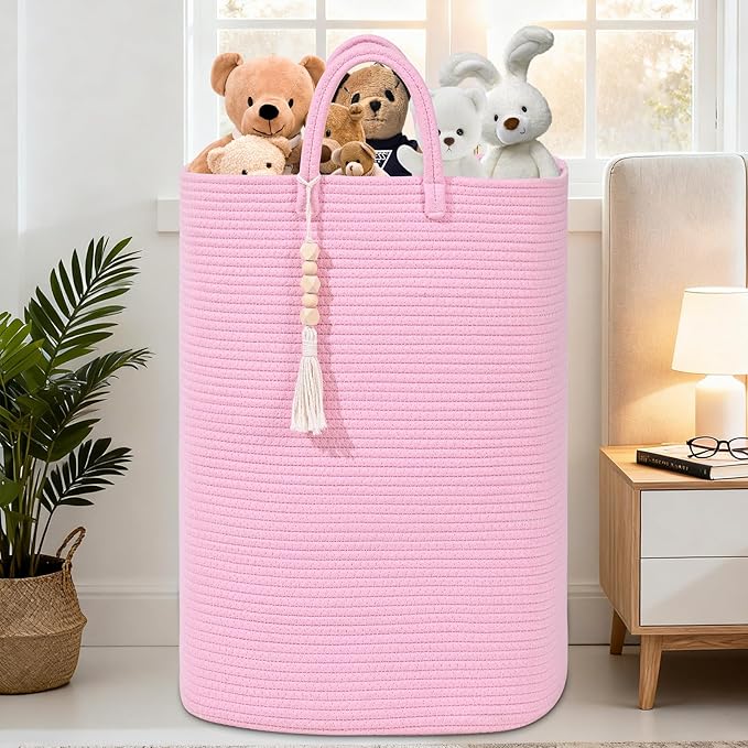 Woven Laundry Basket for Clothes, 65L Large Rectangle Laundry Hampers, Nursery Storage Basket for Toys, Tall Dirty Clothes Hamper for Bedroom Aesthetic, Bathroom, Laundry Room