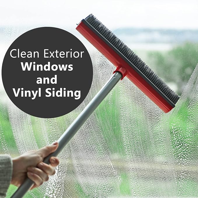 Stanley Home Products Rubber Broom with Adjustable Handle – for Carpets Floors Stairs Upholstery – Electrostatic Action Removes Pet Hair Lint Fuzz Dirt – Built-in Squeegee Tackles Wet Messes