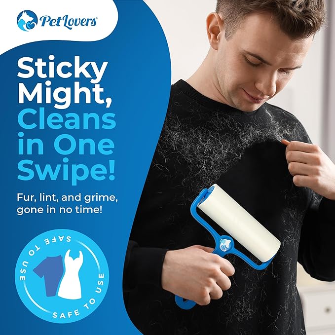 PetLovers 6.3" Large Lint Roller for Pet Hair Extra Sticky 270 Sheets, Ideal for Pet Hair Removal from Furniture & Clothes, Dog and Cat Lint Remover 3 Pack