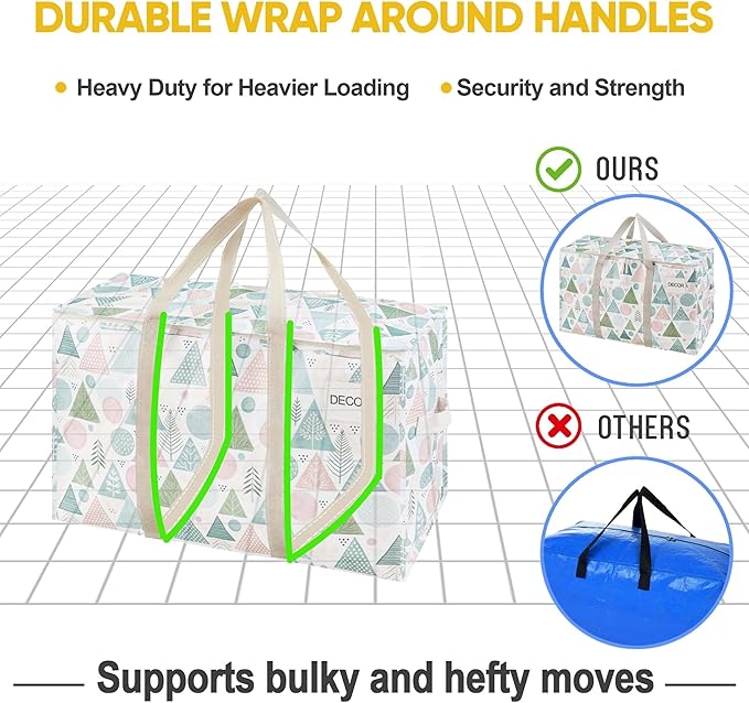 VENO 6 Pack Moving Bags and Large Christmas Storage Bins with lids. Alternative to Moving Boxes, Packing Supplies for College. Extra Large Heavy Duty Totes for Packaging (Pastel Forest, 6 Pack)