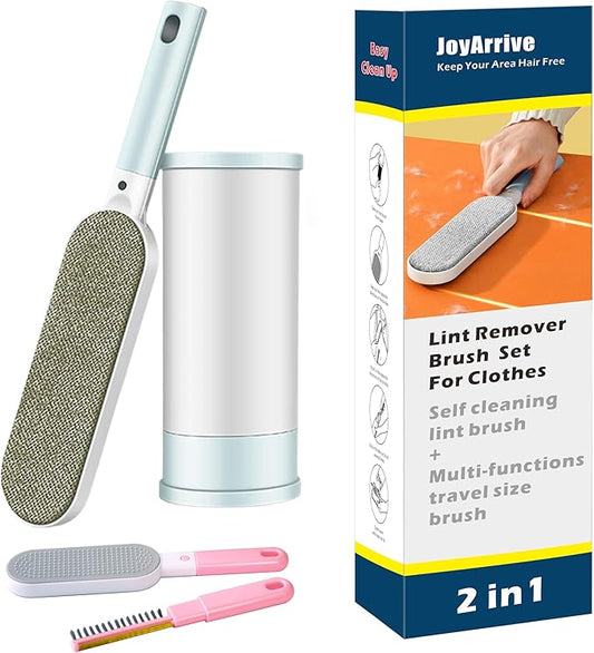 2PCS Lint Brushes for Clothes, Cat Dog Hair Remover for Lundary, Self-Cleaning Lint Remover for Bed Sofa Coat, Best Hair Cleaning Brushes Better Than Lint Roller (Large Blue and Mini Pink)