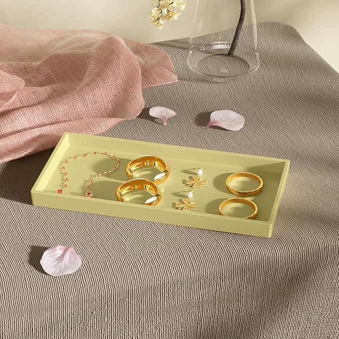 Vanity and Bathroom Tray, 9.8" ABS Countertop Organizer,Waterproof Vanity Tray for Toilet Tank,Perfume,Soap,Keys,Bathroom Accessories,Kitchen and Bath Trays,Non Slip Small Trays,Gold